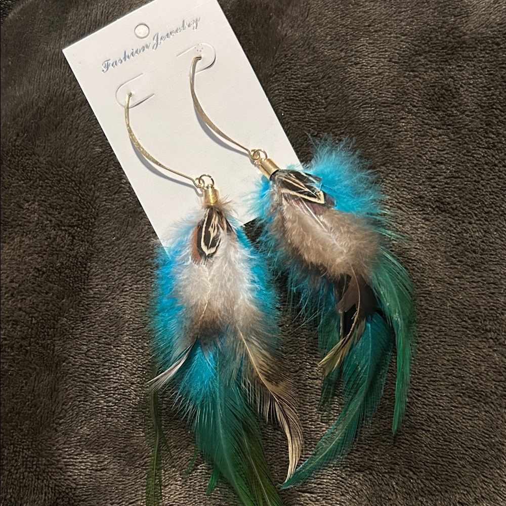 Feather Earrings - Blue and Green